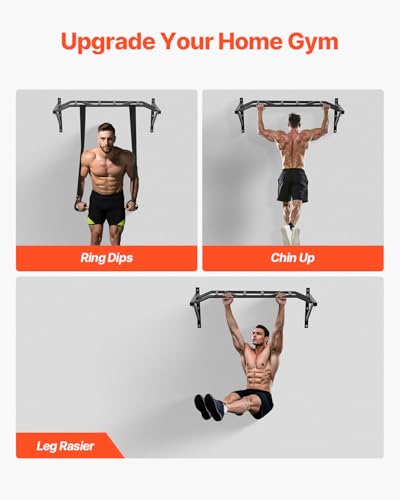 VEVOR Pull Up Bar, Multi-Grip Wall Mounted Pull Ups, 50 in Width Multifunctional Chin Up Training Station, Heavy Duty Steel Upper Body Workout Bars with Hangers, 440 lbs Weight Capacity, for Home Gym - size: Multi-grip with Hangers