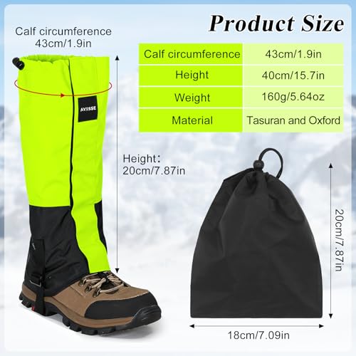 Waterproof Adjustable Hiking Gaiters for Men and Women, Snow Boots-Gaiters for Hiking in Hunting Sand Mud Mountain Climbing Snowshoeing - color: Fluorescent Green