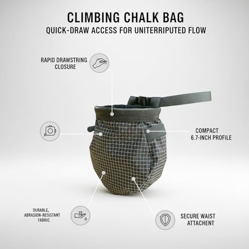 Climbing Chalk Bag with Drawstring Closure Lightweight Waist Pouch for Rock Climbing & Bouldering 6.7 Inch Opening - color: Black