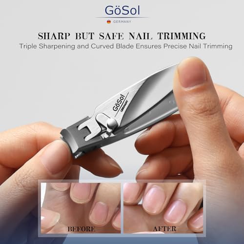 Nail Clipper Anti-Splash, Stainless Steel, Wide Jaw Sharp Blades | Nail Cutter with Catcher, Built-in Lock, One Handed Open & Close, for Thick Nails, with Built-in File, Washable, Heavy Duty - style: Curved Blades Nail Clipper