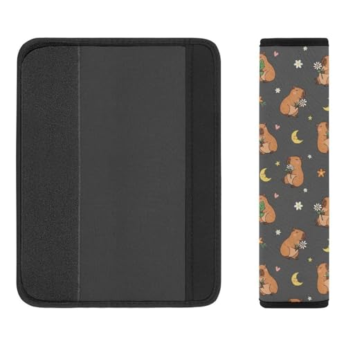 2PCS Capybara Moon Floral Black Car Seat Belt Pad Universal Soft and Comfortable Harness Pads Strap for Kids, Car Seats Pushchair Strollers High Chair Pushchair - color: Pattern 25