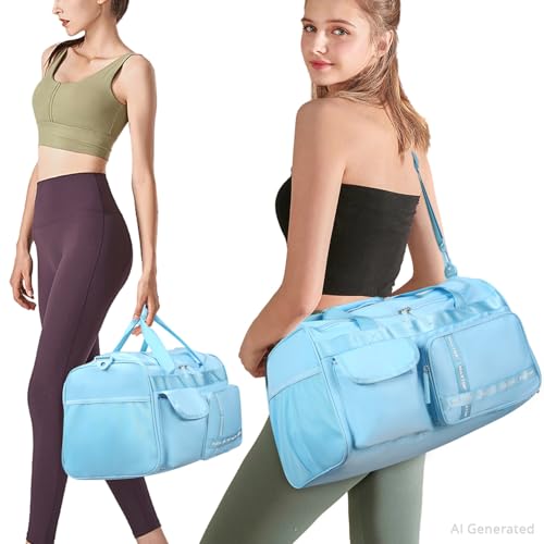 MAXTOP Gym Bag for Women Men Travel Duffle Bag Large Capacity Carry On Weekender Overnight Bag With Shoe Compartment Gym Tote Dry Wet Separation Duffel Bag for Travel - color: Light Blue, style: Gym Bag