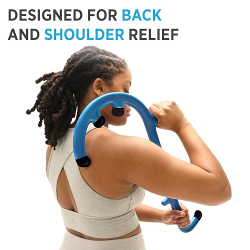 Tiger Tail Tiger Cane Back & Neck Massager – Trigger Point Deep Tissue Acupressure Therapy Cane Massage Hook with 7 Gription Knobs, 2-Piece Massage Tool for Muscle Knot & Shoulder Pain Relief, Blue - color: Blue