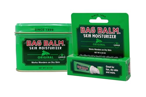 Bag Balm Skin Moisturizer Kit - Original Formula for Dry Skin, Hands, Feet, Lips, Cuticles, Elbows, Heels, Chafing, Pets & Livestock - Includes 1 8 oz Tin & 1 0.33 On The Go Tube