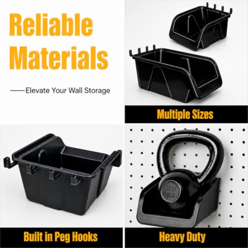 WallPeg Pegboard Bins - 6 Each 7" & 6 Each 5" ORGANIZING Bins - Hooks to Peg Board Panel Organize Hardware Arrange Accessories Workbench Tool Organizer Garage Storage -Made in USA- - style: 6 (7" Bins) & 6 (5" bins)