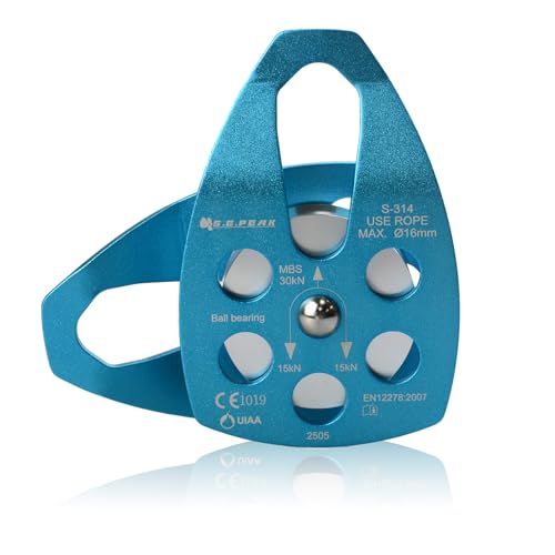SEPEAK 30kN Large Rescue Pulley Sheave with Swing Plate CE UIAA, Portable Outdoor Climbing Pulley for Backyard Zipline,Fits Rope up to 16 mm/Holds Up to 6750lbs - color: Blue