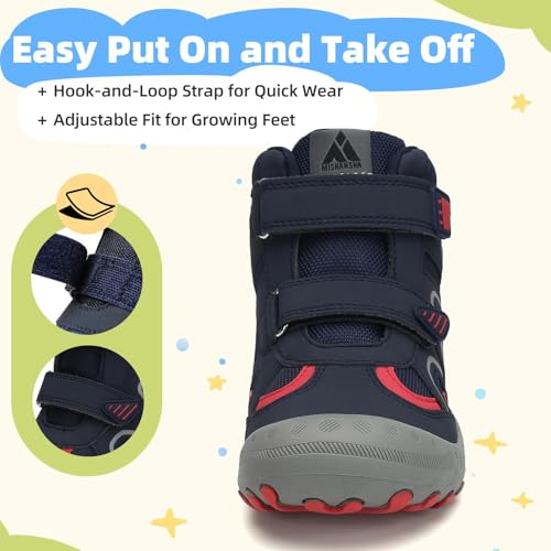 Mishansha Kids Water Resistant Hiking Boots, Boys Girls Anti Collision Anti-Skid Athletic Outdoor Adventure Trekking Shoes | Protective Toe, Adjustable Fit and Flexible Sole for Camping, School, Walking, Trekking, Trail Adventures and Everyday Wear - colo