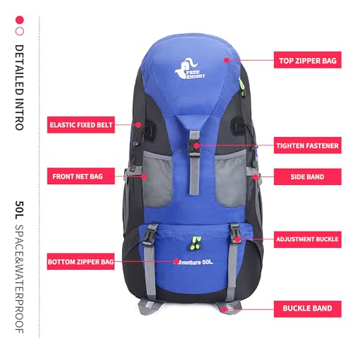 Bseash 50L Hiking Backpack, Water Resistant Lightweight Outdoor Sport Daypack Travel Bag for Camping Climbing Skiing Cycling (Blue - No Shoe Compartment) - color: Blue - No Shoe Compartment