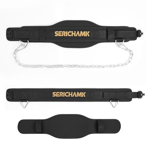 Weighted Dip Belt for Weight Lifting - 46" Pull Up Belt With Chain & Loading Straps - color: Black