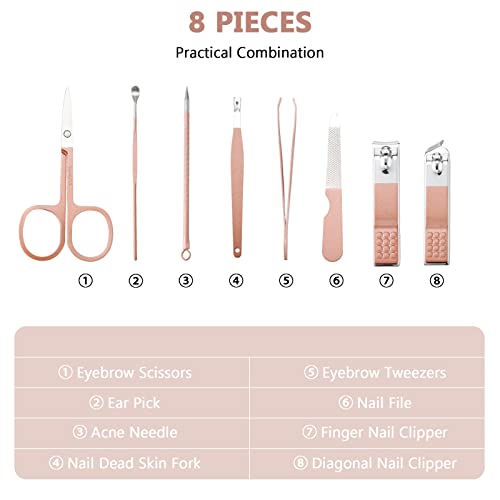 Geosar 12 Sets Manicure Set Nail Clippers Pedicure Kit 8 in 1 Grooming Stainless Steel Kits Nail Care Tools with Travel Case for Employee Coworker Teachers Nurse Gifts(Rose Gold) - color: Rose Gold