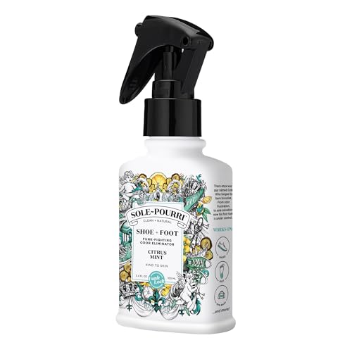 Sole-Pourri Shoe Deodorizer + Foot Spray,3.4 Fl Oz,Up to 150 Uses,Funk-Fighting Odor Freshener with Essential Oils,for Smelly Shoes,Feet & Gym Bags,Citrus & Mint Scent,(Pack of 2) - size: 1 Ounce (Pack of 2), style: Citrus Mint