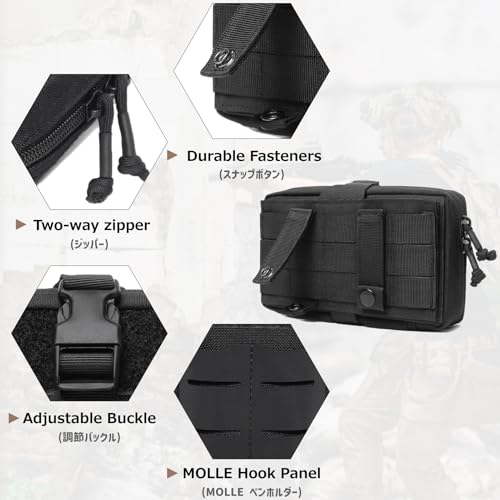 Azarxis Equipment Multi-Purpose Tactical EDC Admin MOLLE Pouch Utility Tools Bag Organizer Military Waist Belt Modular Attachment - color: #06 - Black