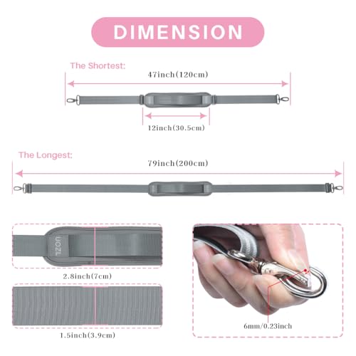 Shoulder Straps 79 inch Adjustable with Thick Soft Fixed Shoulder Pad | with Metal Swivel Hooks for Laptop Bag, Messenger Bag, Tool Bag, Camera,Luggage,for Mens and Womens - color: Grey