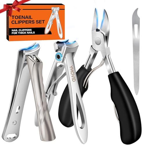Toe Nail Clippers for Men, Toenail Clippers for Thick Nails for Seniors, German Ultra Sharp Stainless Steel Fingernail Clipper with Catcher, Heavy Duty Ingrown Nail Cutter Long Handle with Wide Jaw - style: 4 in1 Toenail Clippers Set