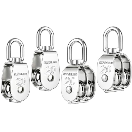 4PCS M20 Heavy Duty Rope Pulley Block | 304 Stainless Steel Heavy Duty Lifting Crane Swivel Hook for Hanging Wire and Crane Operations | 304 Stainless Steel Heavy Duty Lifting Crane Swivel Hook For Hanging Wire and Crane Operations - size: 4P-M20