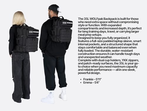 WOLFpak 35L Athletic Gym Backpack - Durable 1000D Waterproof Oxford Material with MOLLE Webbing, Laptop Pocket - color: Black Lightning