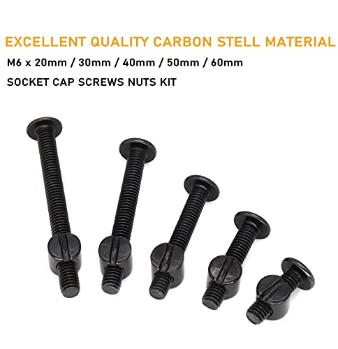 50pcs Crib Hardware Screws, M6 x 20mm/ 30mm/ 40mm/ 50mm/ 60mm Black Hex Socket Cap Bolts Barrel Nuts Assortment Kit for Cot Crib Bed Chairs - size: M6 x 20/30/40/50/60mm (50 pcs)