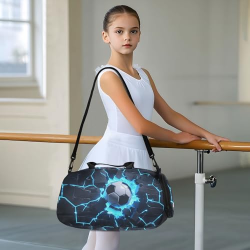 Kids Sports Duffel Bag for Boys & Girls - Soccer Cracked Wall 100% Polyester Gym Bag with Separate Shoe Compartment, Adjustable Shoulder Strap, Compact Travel & Workout Gear Bag - color: Soccer Cracked Wall