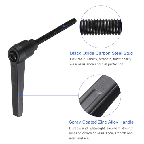 uxcell 4pcs Clamping Lever Handles, M5 x 50mm Black Oxide Carbon Steel Threaded Male Stud, Adjustable Handles Locking Quick Release Ratchet Push Button Bolt Knobs, Black - size: M5 x 50mm