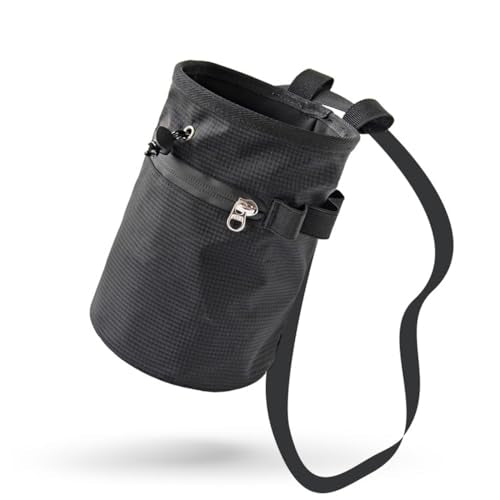 DONGKER Climbing Chalk Bag,Drawstring Bouldering Chalk Bag Bucket with Adjustable Belt & Zippered Storage Pockets for Rock Climbing Bouldering - color: black