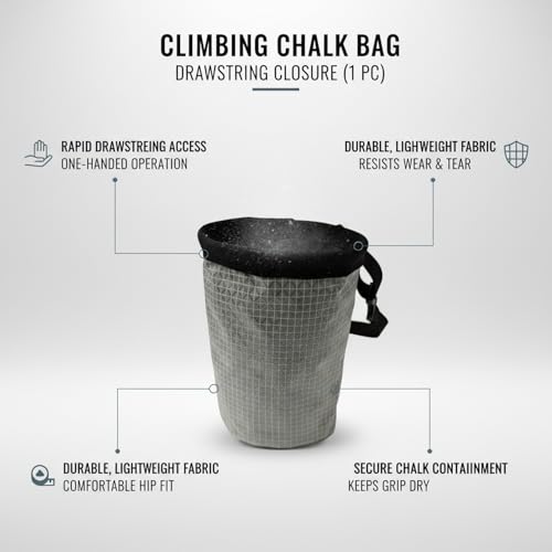 Climbing Chalk Bag with Drawstring Closure Lightweight Waist Pouch for Rock Climbing & Bouldering 6.7 Inch Opening - color: Gray