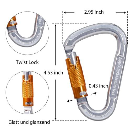 Auto Locking Rock Climbing Carabiner Clips, Heavy Duty Asymmetrical Carabiner Connector Used for Rappelling Rescue Outdoor Climbing, Mountaineer, Hammock, Camping - color: 25KN（3pack）