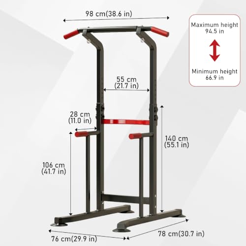 Power Tower Pull Up & Dip Station Multi-Function Home Strength Training Fitness Workout Station Height Adjustable - color: Black And Red
