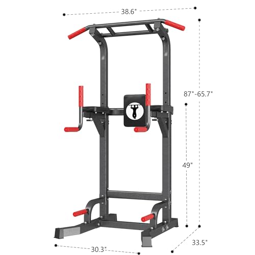 SogesPower Power Tower Pull Up Bar Station Multi-Function Dip Station | Adjustable Height Pull Up Dip Station Dip Bar Strength Training Fitness Equipment,Up to 500LBS - color: Black