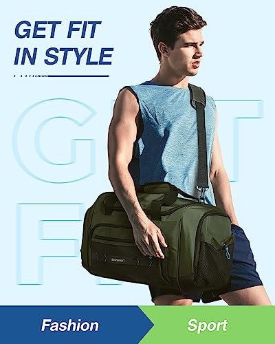 BAGSMART Gym Bag for Men & Women, Sports Travel Duffel Bag Carry-on Bag, Lightweight Weekend Overnight Bag with Shoe Compartment & Wet Pocket, Water-resistant Workout Duffle Bag for Travel Gym -Green | With Shoe Compartment & Wet Pocket, 22L/30L/38L Tacti