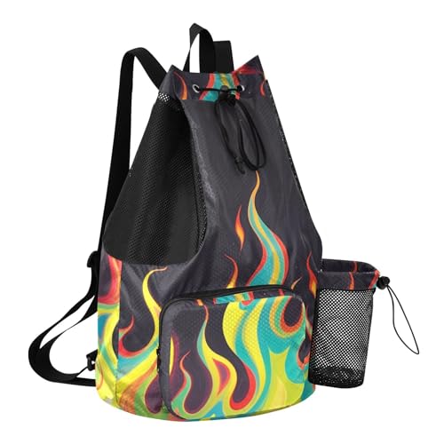 Drawstring Climbing Gym Bag With Pockets Drawstring Bags For Men Women with Wet Dry Compartments Cool Flame Color