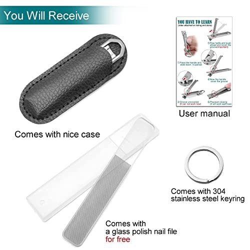 Nail Clippers for Natural Finger Nails Ultra Thin Mini Travel Portable Folding Wide Jaw Cutter with Glass Nail File Curved Trimmer for Fingernail Toenail, with Keychain(X021DB-S) - size: Mini