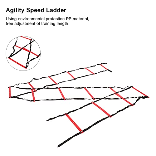 Agility Speed Training Equipment, Fixed Footwork Trainer for Soccer, Football, Fitness and Athletic Drills, 7 Meter, 14 Rung - color: Red