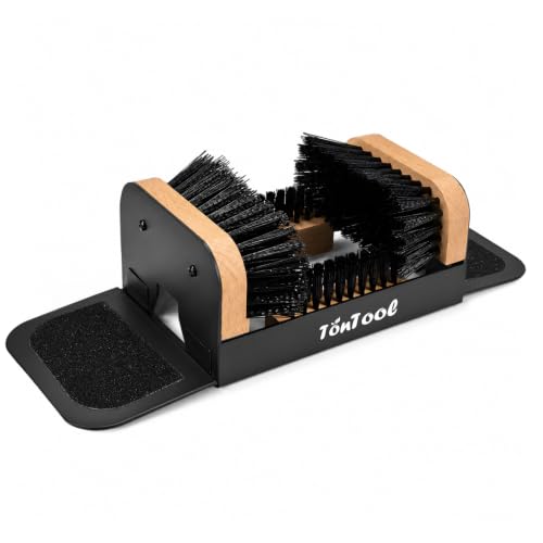 Boot Brush Scraper Outdoor Heavy Duty Boot Cleaner Brush Outdoor with Natural Stiff Bristles Boot Scrapers with Brushes Outdoor Steel Frame Non-Slip Base Foldable Side Wings Wall Mount or Freestanding