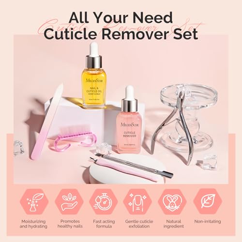 MelodySusie Cuticle Remover Kit 25ML Cuticle Remover Cream and Oil | Cuticle Nipper,Trimmer Pusher,Nail File and Brush for Cuticle Softener & Moisturize Manicure Kit for Nail Care - size: 7Pcs Milk & Honey