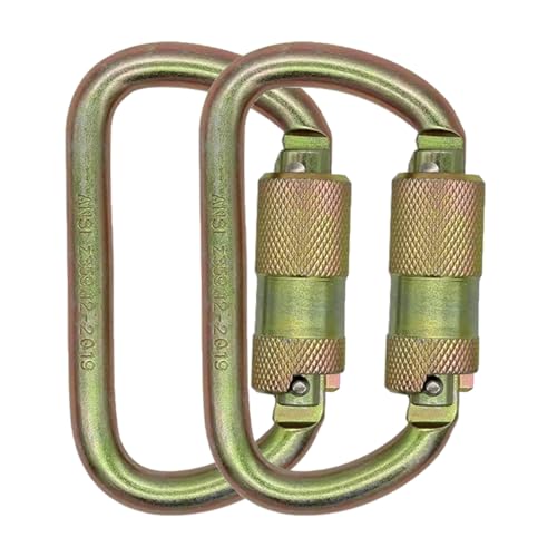 Heavy Duty Carabiner 30KN(6500LBS) Auto Locking Climbing Carabiners Clips for Rock Climbing,Rappelling,Hunting, Rescue Equipment(CE Rated,D Shape) - color: Gold(2Pack)