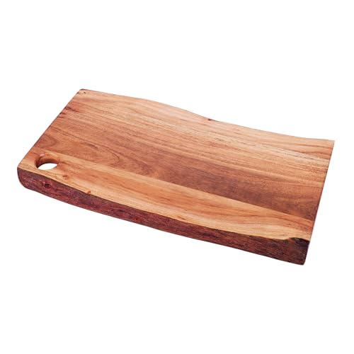 GoCraft Acacia Wood Live Edge Cutting Board – with Hole for Hanging | Rustic Rectangular Wooden Chopping Board | Charcuterie Cheese Tray | Food Serving Platter | Farmhouse Décor (Large) - size: 21"L x 12"W