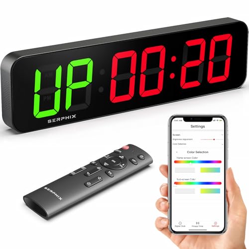 15.2" Gym Timer, App & Remote Control, Customizable LED Colors, Wall Clock | Large Digital Wall Clock, Count Down & Up, Stopwatch,Custom Intervals (P1-P9), Tabata, EMOM, AMRAP, Interval Workout Timer