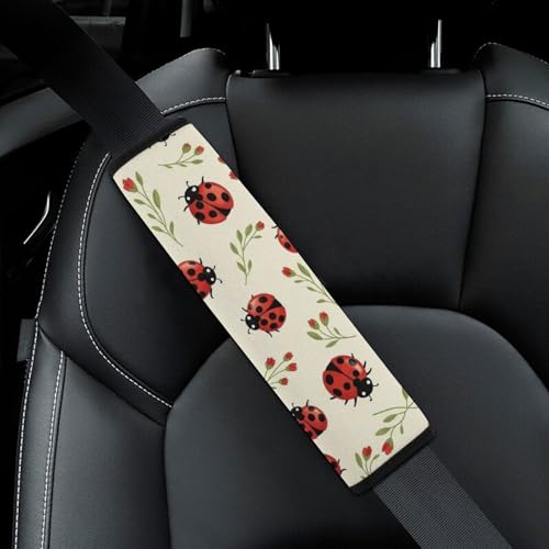 2PCS Cute Ladybugs Seat Belt Cover Breathable Automotive Seat Belt Protector for Adult Use, Most Cars, Pressure Relief - color: Pattern 167