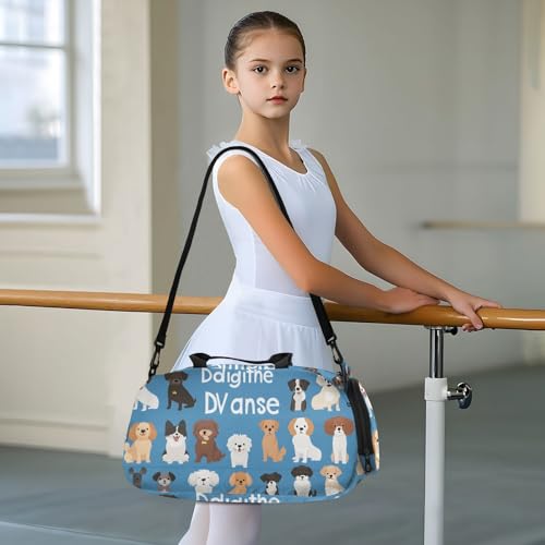 Kids Sports Duffel Bag for Boys & Girls - Cute Dog Puppy Pattern 100% Polyester Gym Bag with Separate Shoe Compartment, Adjustable Shoulder Strap, Compact Travel & Workout Gear Bag - color: Cute Dog Puppy Pattern