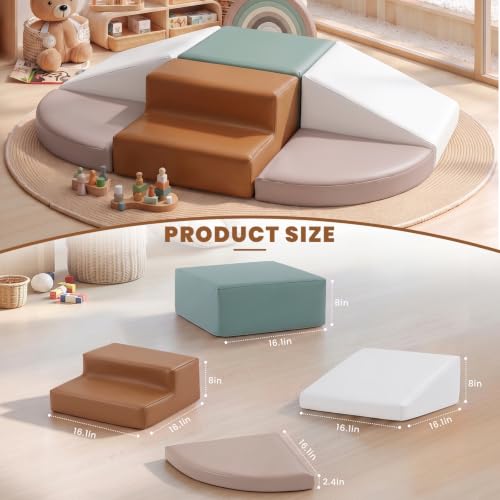 Hoohtoot Foam Climbing Blocks for Toddlers: 6-Piece Soft Play Set - PU Leather Climbing and Crawling Toys - Indoor Baby Learning Gym - Kids Play Structure for Preschool - style: Beige/Ivory
