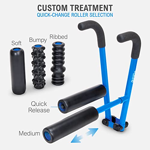 DoubleUP Roller D5 Leg & Arm Massager, Metal Frame, 5 Rollers & Case, Blue | 3X Lever-Action Pressure Control. 5 Quick-Change Rollers + Storage Case. IT Bands, Calves, Quads, Hamstrings, Thighs, Arms. - color: Blue
