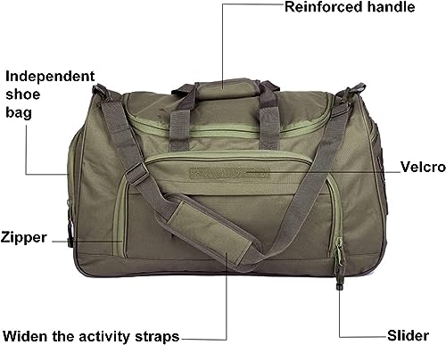 HYKING Gym Bag for Women & Men Tactical Duffle Military Weekender Work Out Lightweight Waterproof Sports Tote Shoe Pocket Green - color: Green