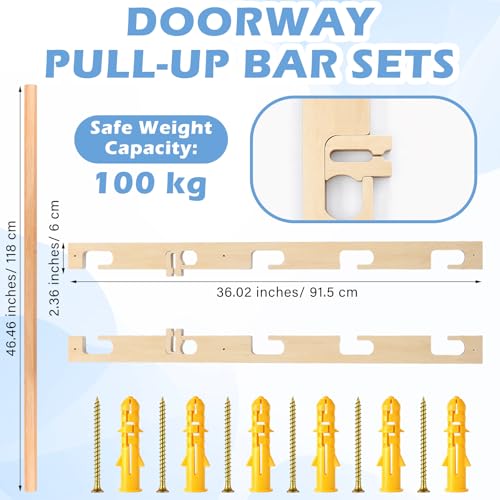 Leinuosen Doorway Pull-up Bar Sets Adjustable 5 Levels Wooden Doorway Pull-up Bar and 2 Door Frame with 6 Sets of Screw-in Heavy-duty Door-mounts to Fits 118cm - size: 100kg Load Capacity, style: with Locks