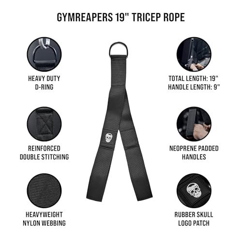 Gymreapers Tricep Rope Cable Attachment - Multi-Workout Tricep Pull Down Cable Attachment - Perfect Gym Cable attachments (3 Lengths Built in One) - color: Black, size: Tricep Rope - 19"