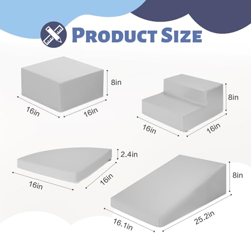 TODIBY 6-Piece Soft PU Leather Toddlers Climbing Toys, Baby Foam Climbing Blocks for Kids 3, Baby Climbing Structures Play Gym for Toddlers, Indoor Climb and Crawl Activity Play Set - style: Grey
