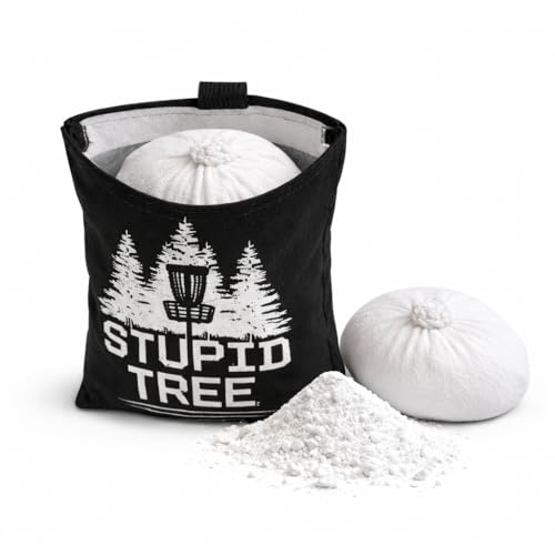 Refillable Disc Golf Chalk Bag with Carabiner, 2 Chalk Balls Included – Grip Bag for Dry Hands & Consistent Release, Frisbee Golf Accessory - style: Stupid Tree – Black