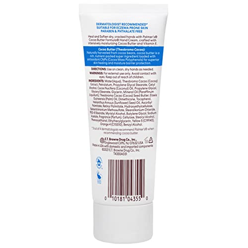 Palmer's Cocoa Butter Hand Cream Formula for Dry, Cracked Skin (3.4 Oz) | Intensive Repair for Dry, Cracked Hands, Relieves, Heals, and Softens Rough Skin, 48hr Moisture, Travel Size Hand Lotion - size: 3.4 Ounce (Pack of 1)
