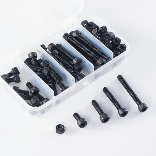 M5 x 10mm 20mm 30mm 40mm Hex Socket Head Cap Screws Bolts and Nuts, 12.9 Grade Alloy Steel, Black Oxide Finish, Metric Allen Drive, Fully Thread, Assortment Kit 80PCS - size: Socket M5x10-40mm+Nuts