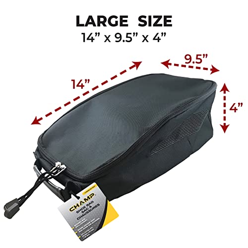 Champ Shoe Bag - Lightweight and Breathable for Any Atheltic Shoe Including Golf Spikes and More - Black