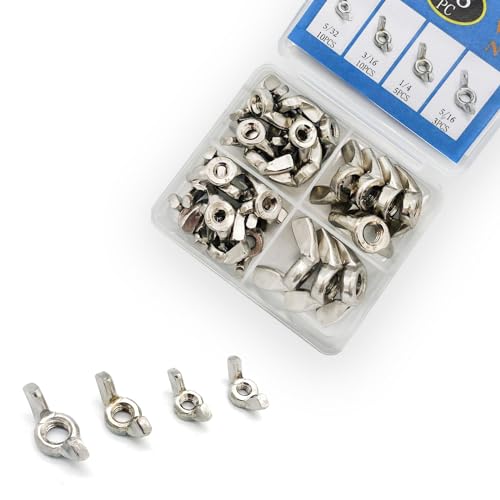 28 Pcs 4 Sizes 5/16",1/4",3/16"(10#), 5/32"(#8) Wingnuts, 304 Stainless Steel Wing Nuts Fasteners Parts Butterfly Nut, Hand Twist Tighten Hardware Nuts Butterfly Wing-Nut Assorted Kit - size: 304 Stainless Steel-4 Sizes-28Pcs